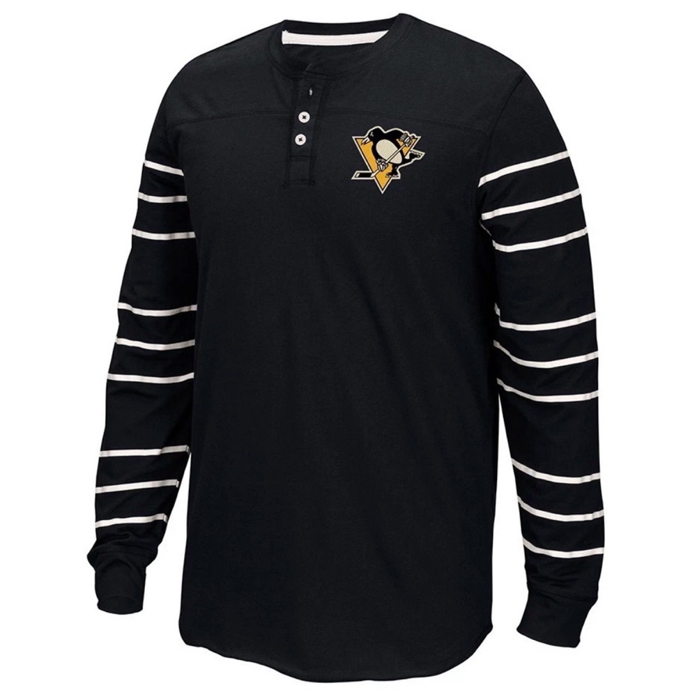 NHL CCM Penguins Throwback 3-Button Henley Vintage‎ T-Shirt Collection